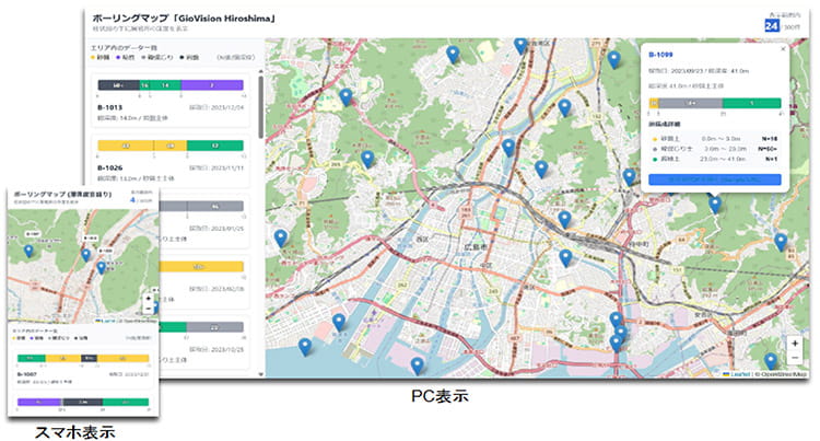 簡易柱状図付きボーリングマップ「GioVision Hiroshima」